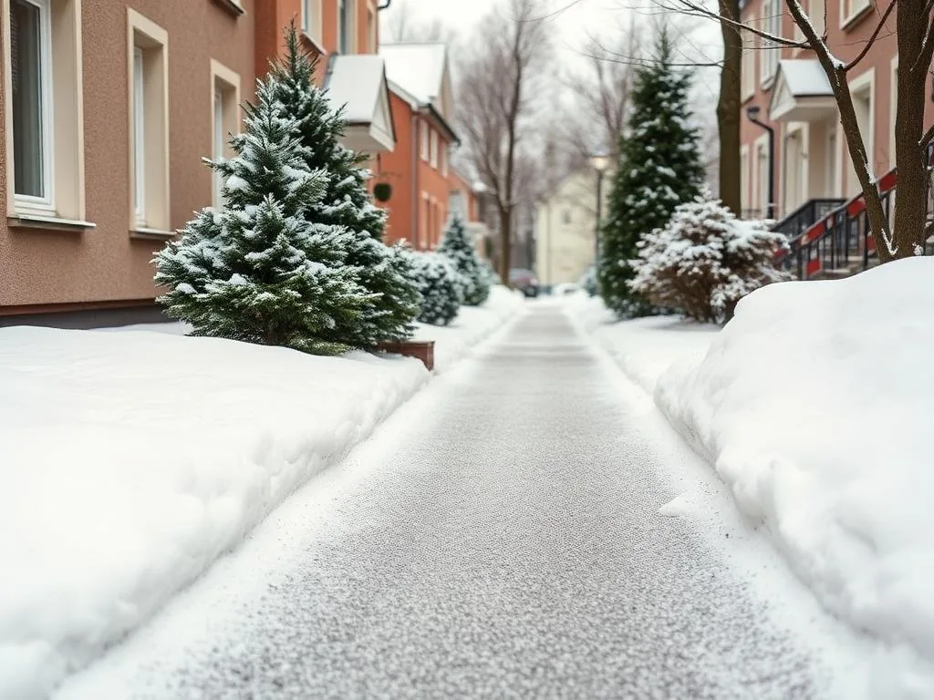 Winterdienst im Saterland, geräumter und gestreuter Gehweg